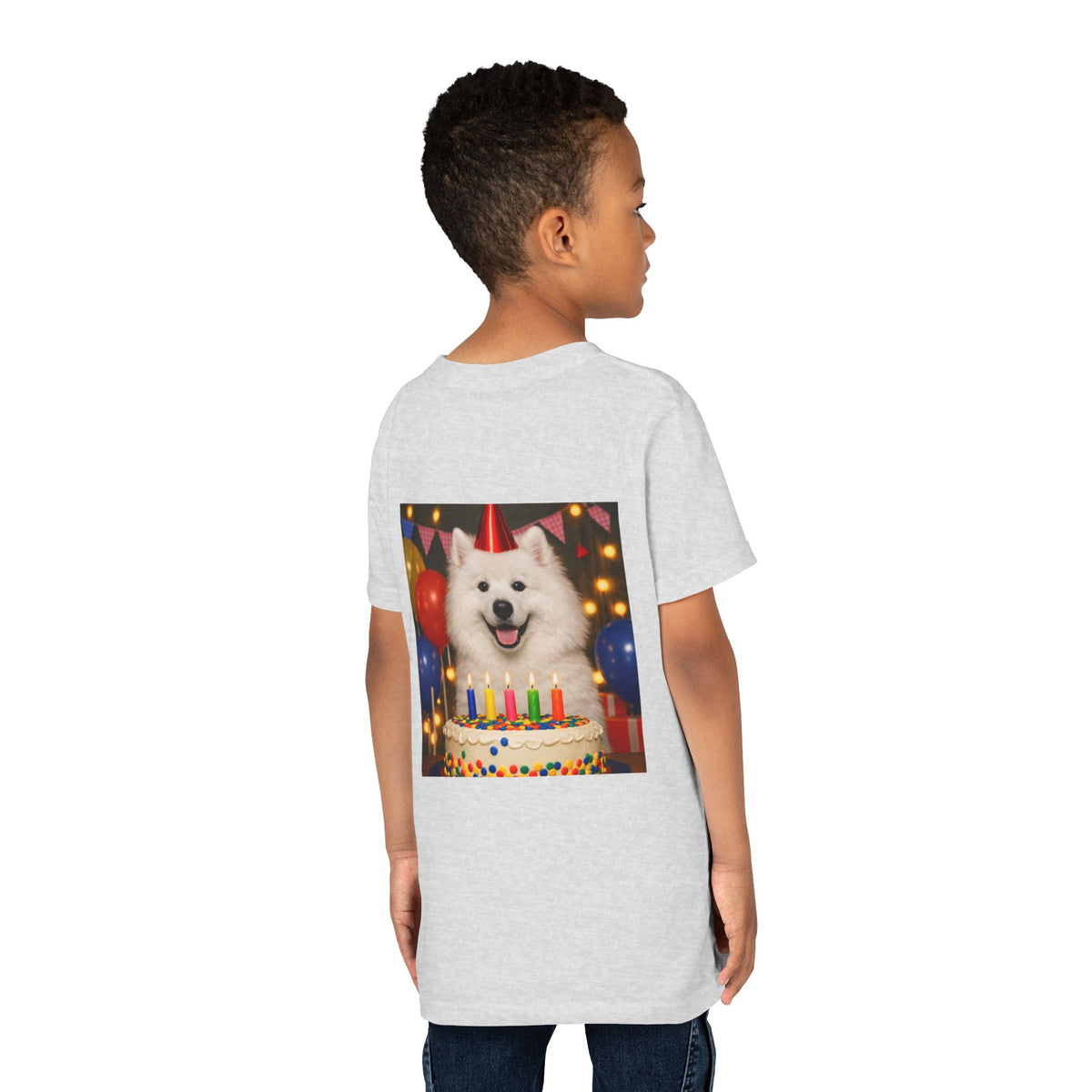 Birthday Buddy Samoyed Youth Unisex Short Sleeve Crewneck Tee