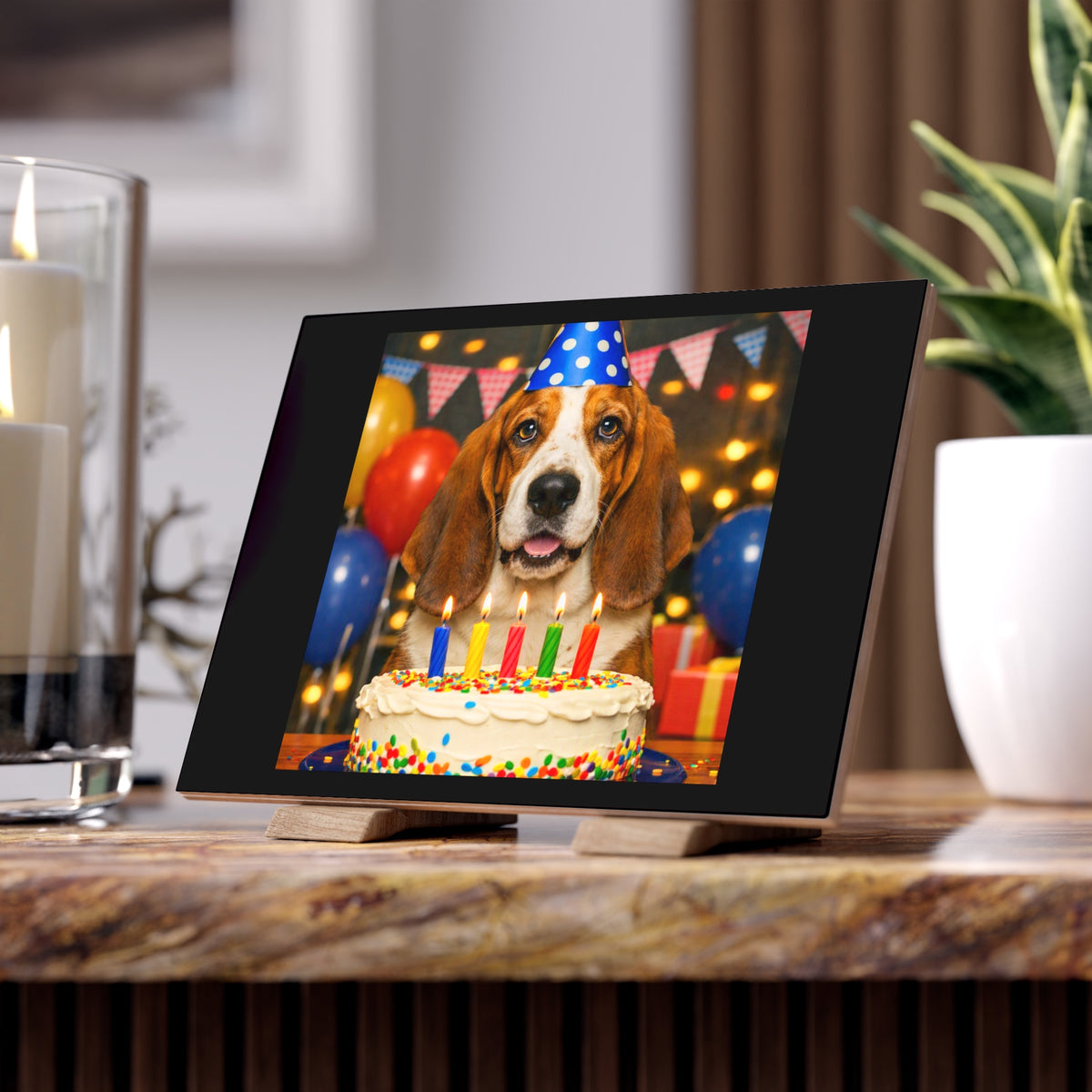 Birthday Buddy Basset Ceramic Photo Tile