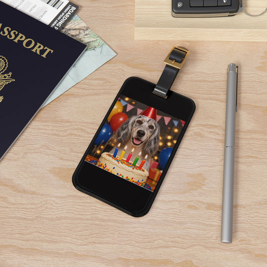 Birthday Buddy English Setter Leather Strap Luggage Tag