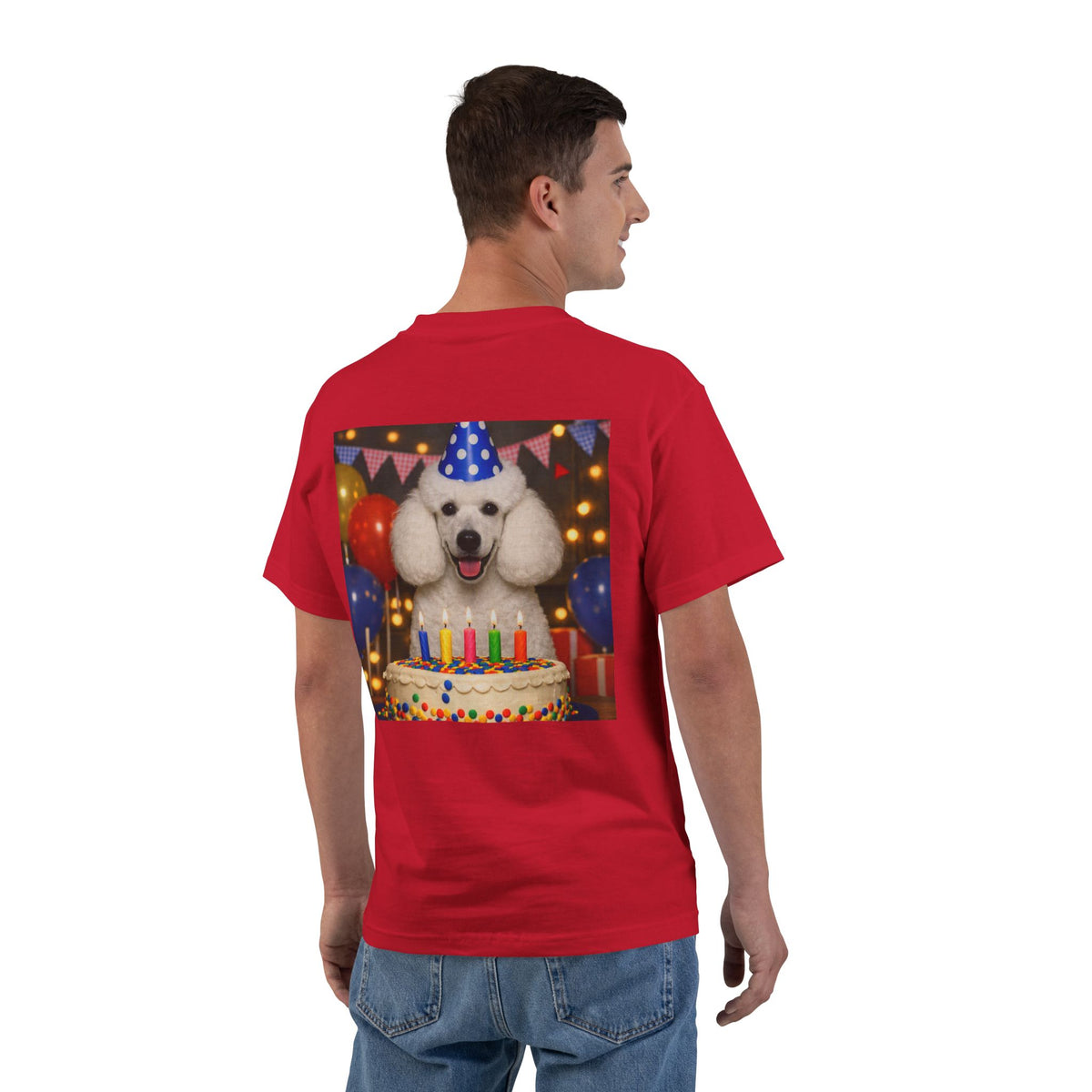 Birthday Buddy Poodle Men's Short-Sleeve Crewneck Tee