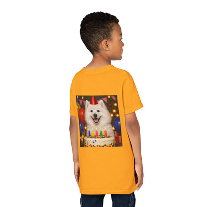 Birthday Buddy Samoyed Youth Unisex Short Sleeve Crewneck Tee