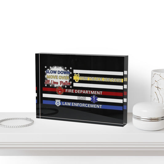 Slow Down Move Over Flag Acrylic Photo Block