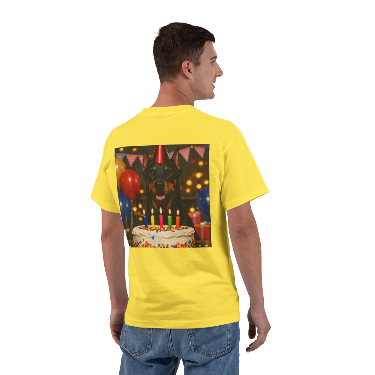 Birthday Buddy Doberman Men's Short-Sleeve Crewneck Tee