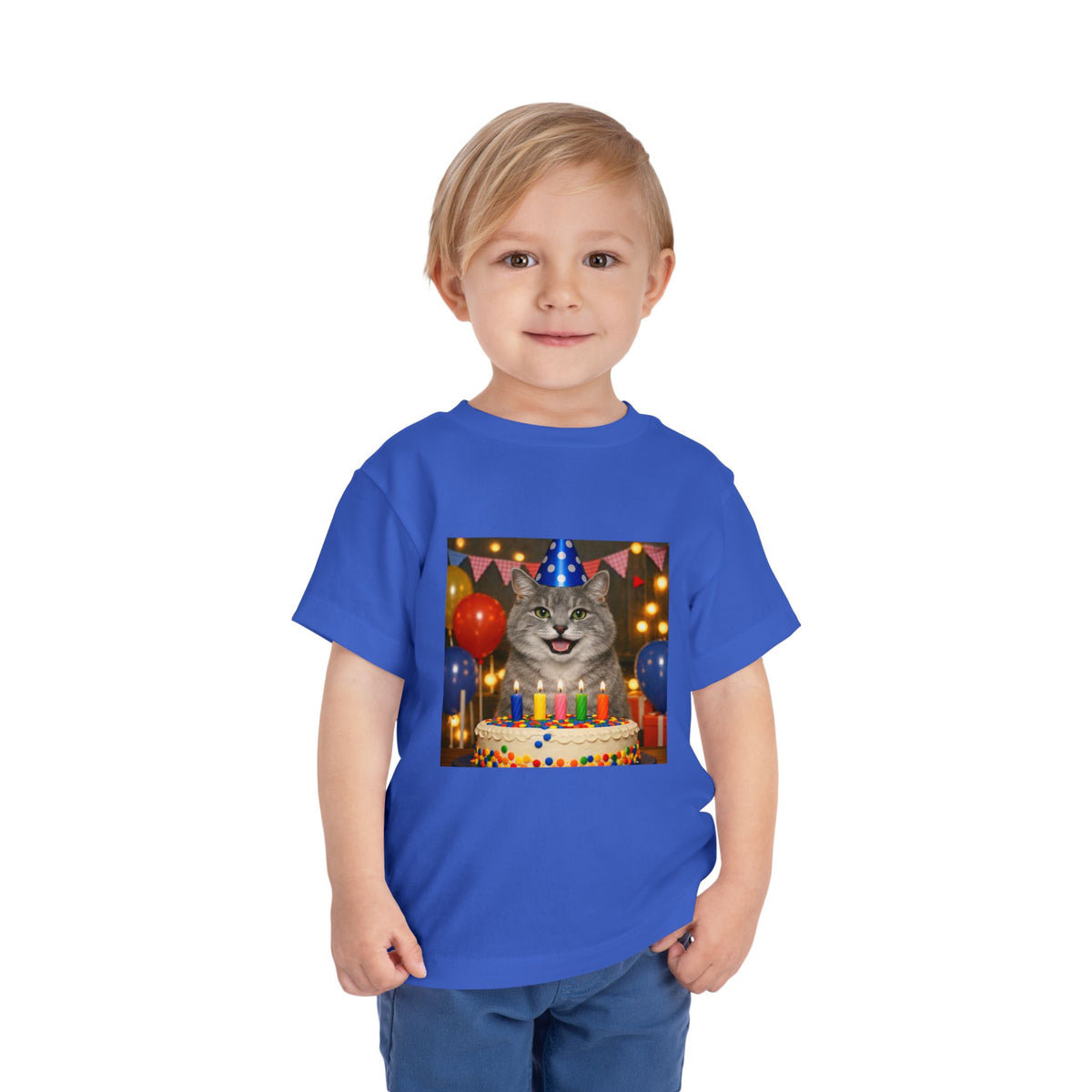 Birthday Buddy Cat Toddler Unisex Short Sleeve Crewneck Tee