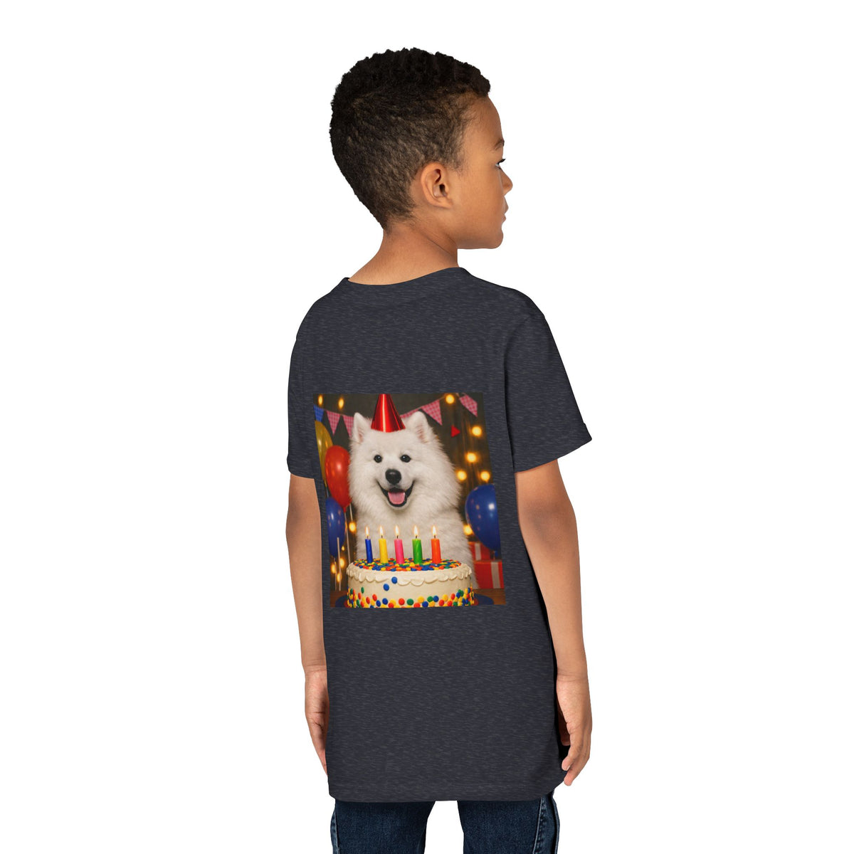 Birthday Buddy Samoyed Youth Unisex Short Sleeve Crewneck Tee