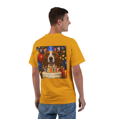 Birthday Buddy Basset Men's Short-Sleeve Crewneck Tee