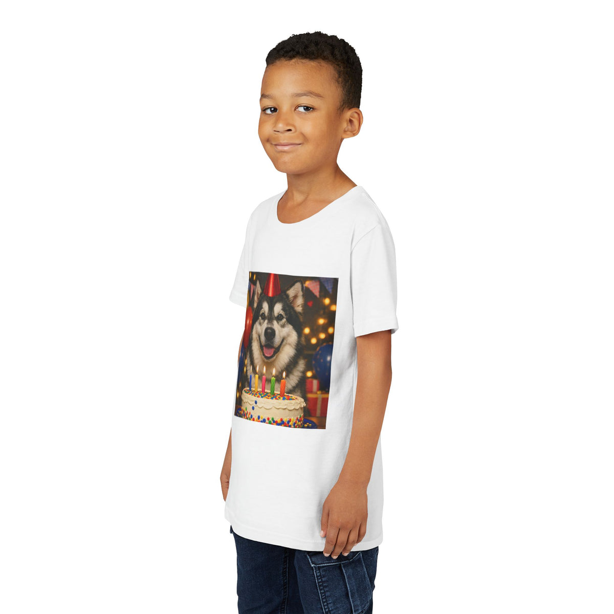 Birthday Buddy Malamute Youth Unisex Short Sleeve Crewneck Tee