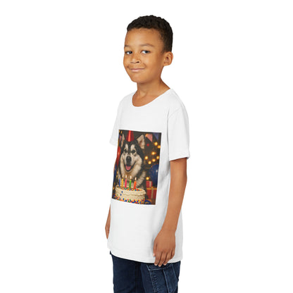 Birthday Buddy Malamute Youth Unisex Short Sleeve Crewneck Tee