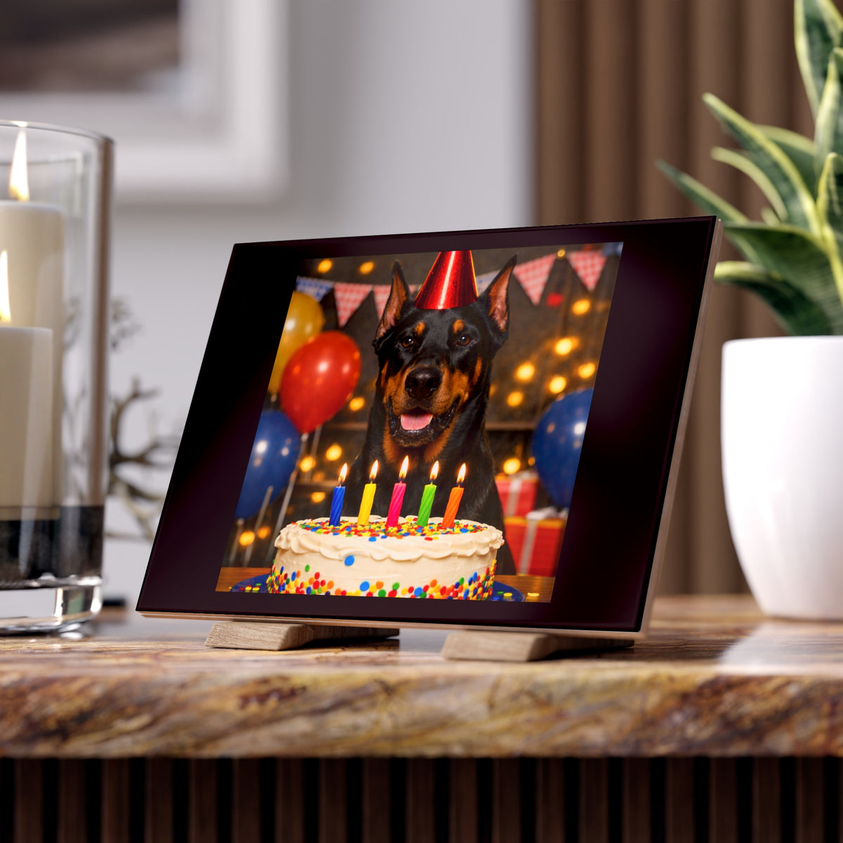 Birthday Buddy Doberman Ceramic Photo Tile