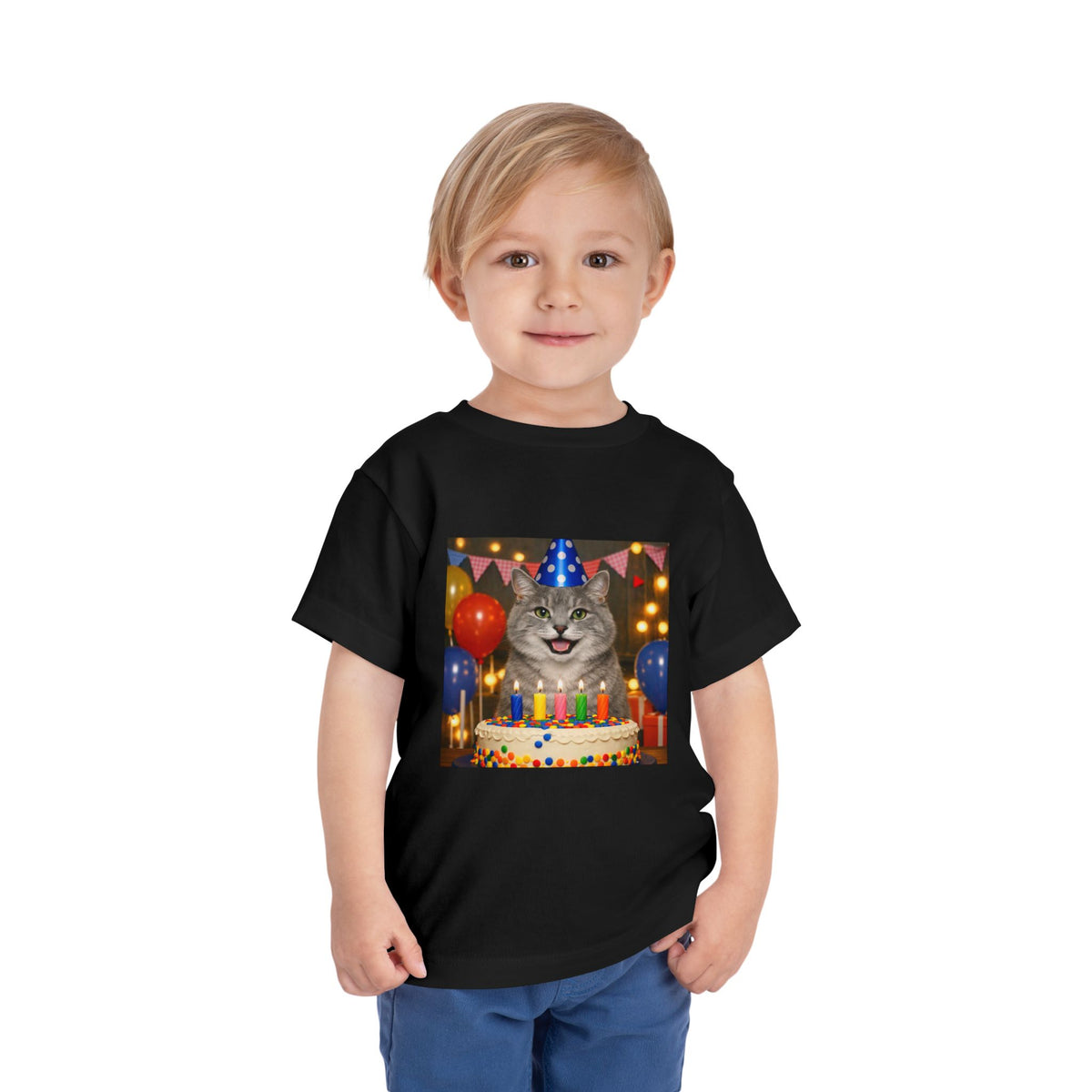 Birthday Buddy Cat Toddler Unisex Short Sleeve Crewneck Tee