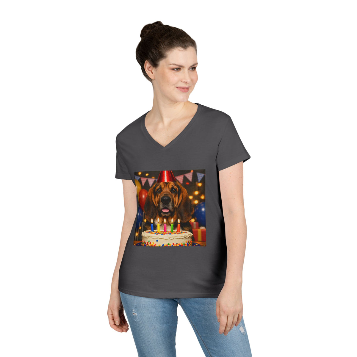 Birthday Buddy Bloodhound Women's V-Neck Tee