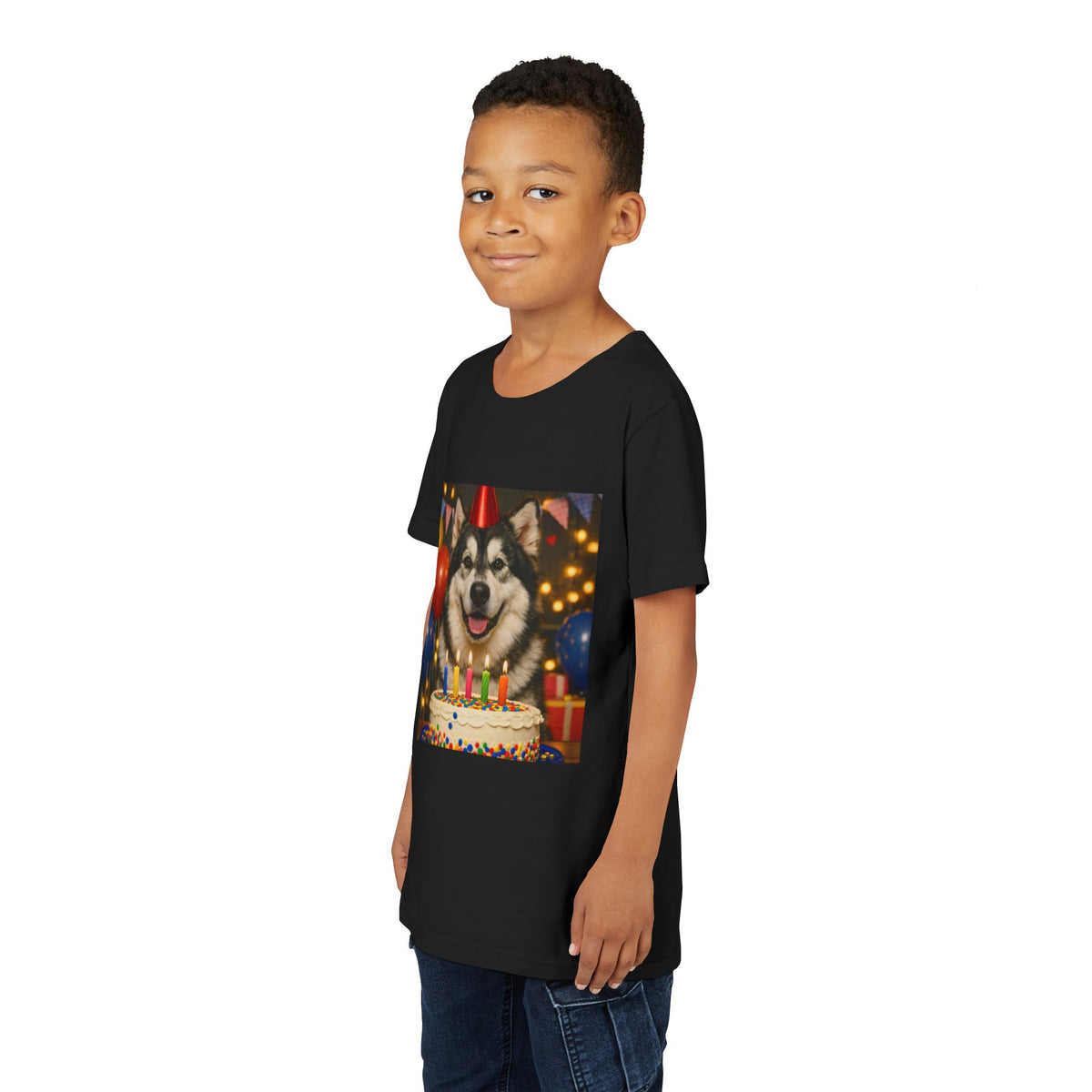 Birthday Buddy Malamute Youth Unisex Short Sleeve Crewneck Tee