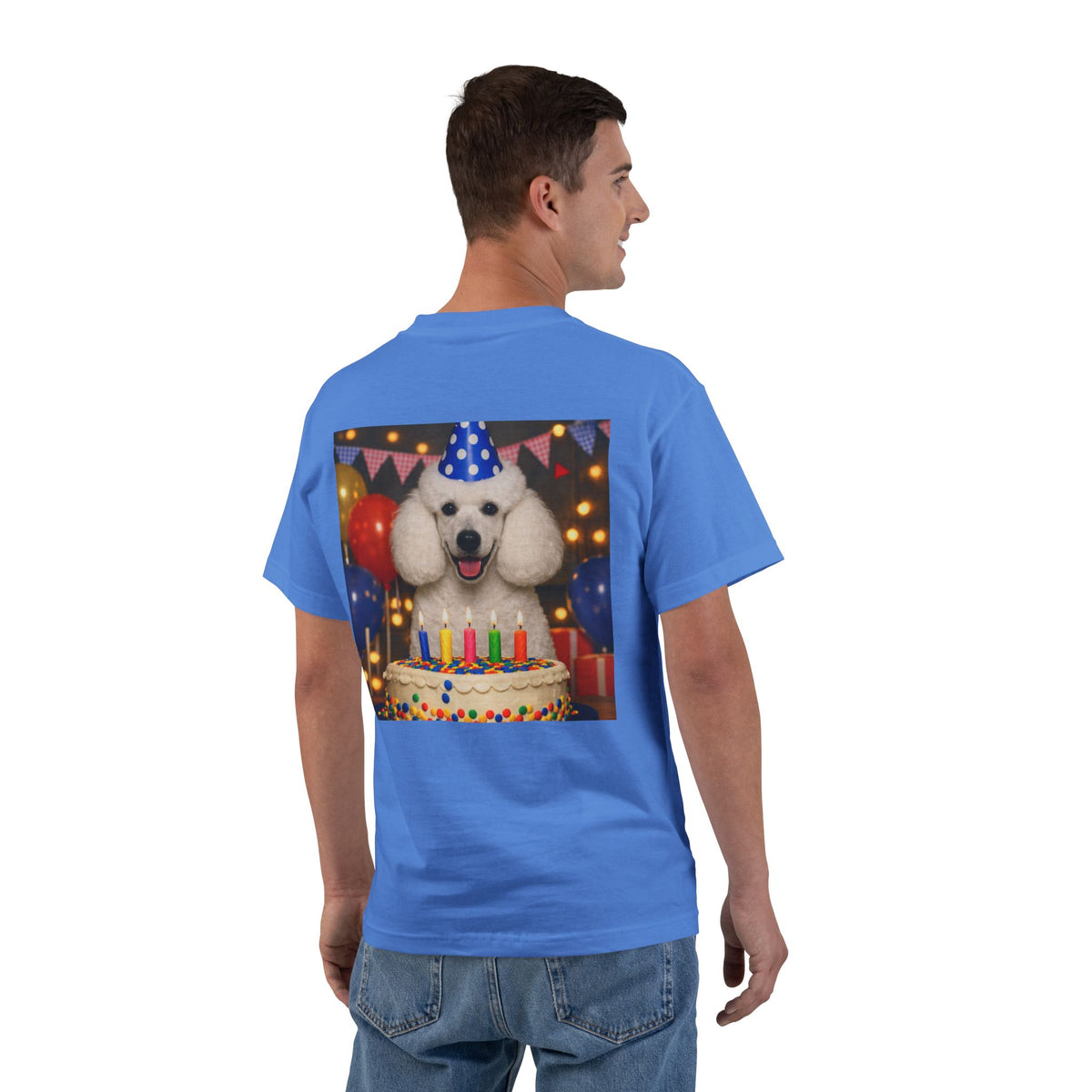 Birthday Buddy Poodle Men's Short-Sleeve Crewneck Tee