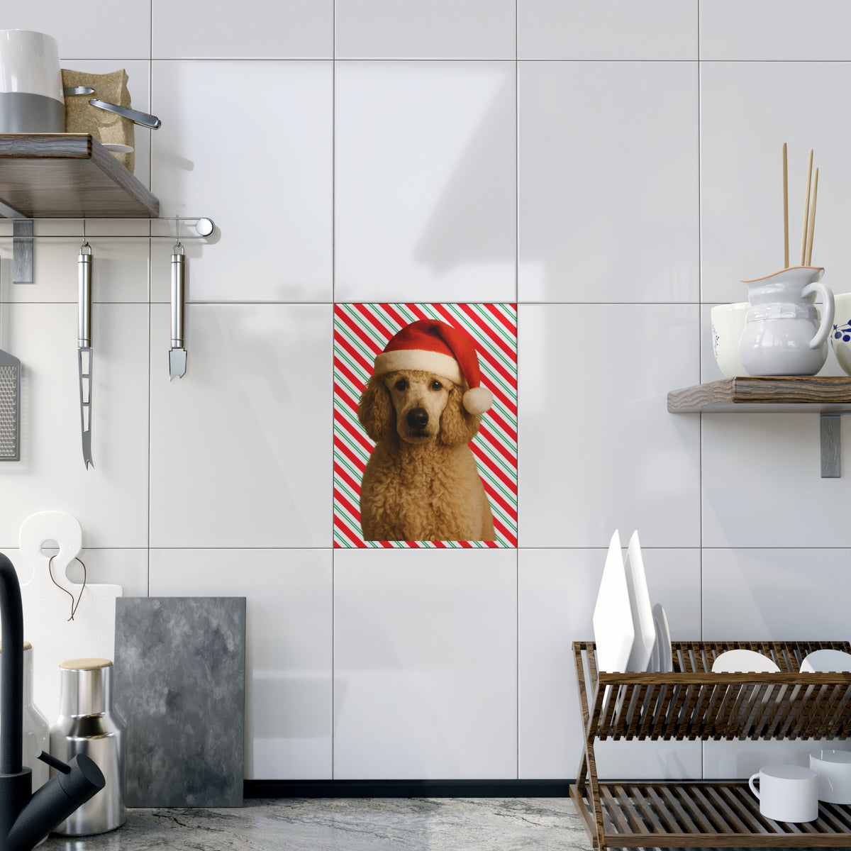 Santa Paws Poodle Ceramic Photo Tile