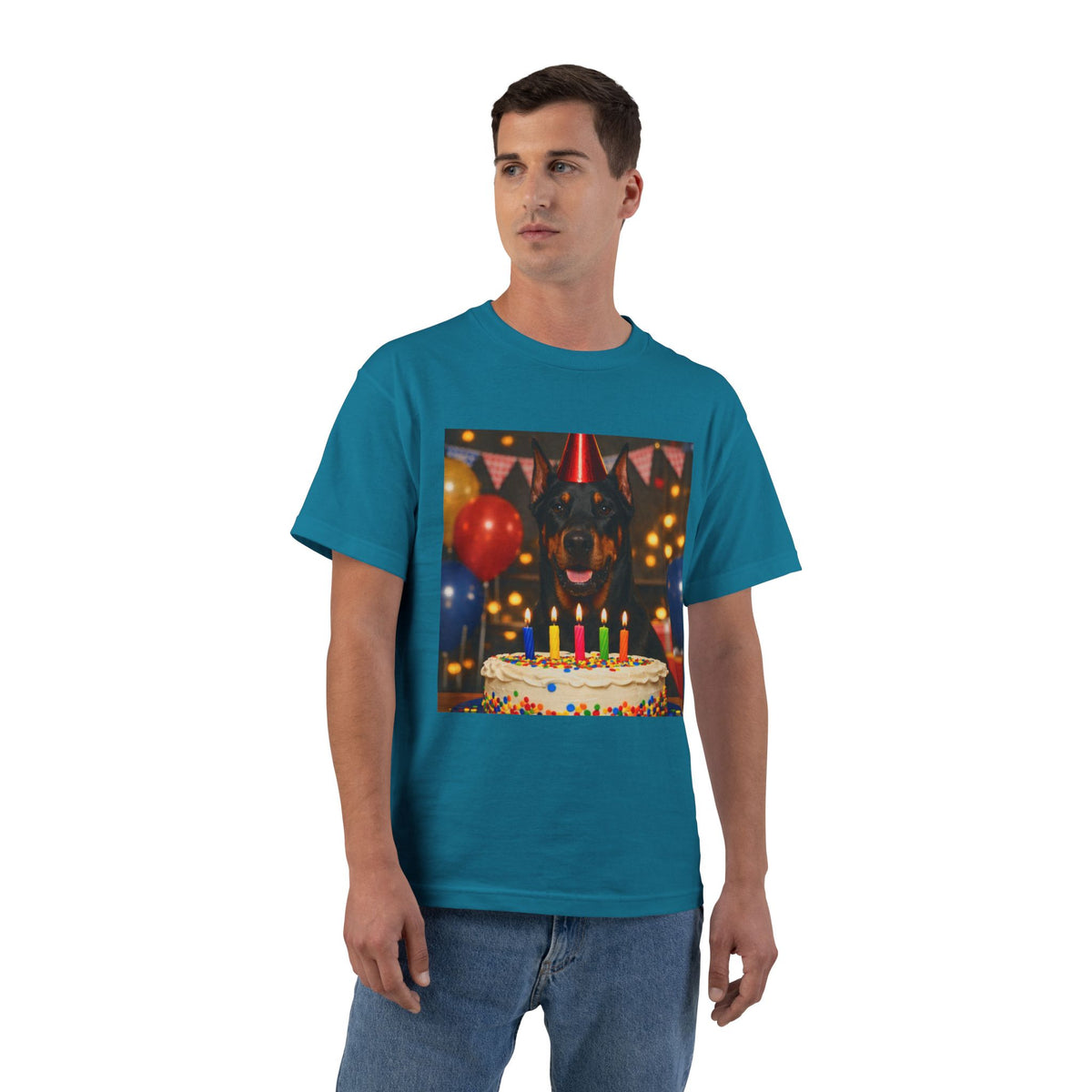 Birthday Buddy Doberman Men's Short-Sleeve Crewneck Tee