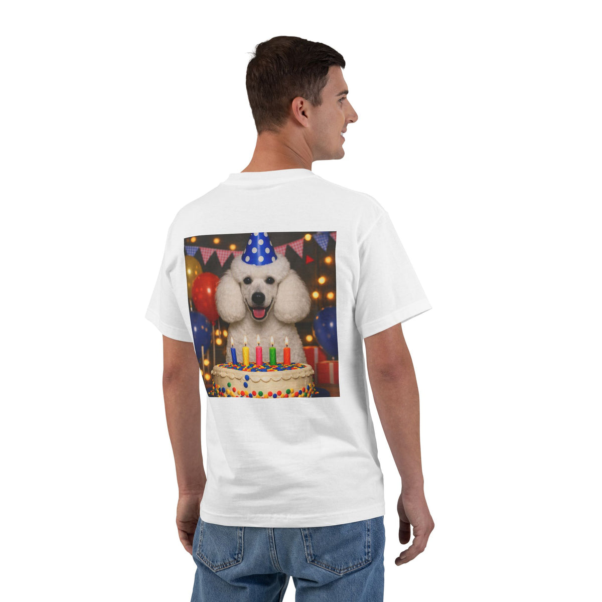 Birthday Buddy Poodle Men's Short-Sleeve Crewneck Tee