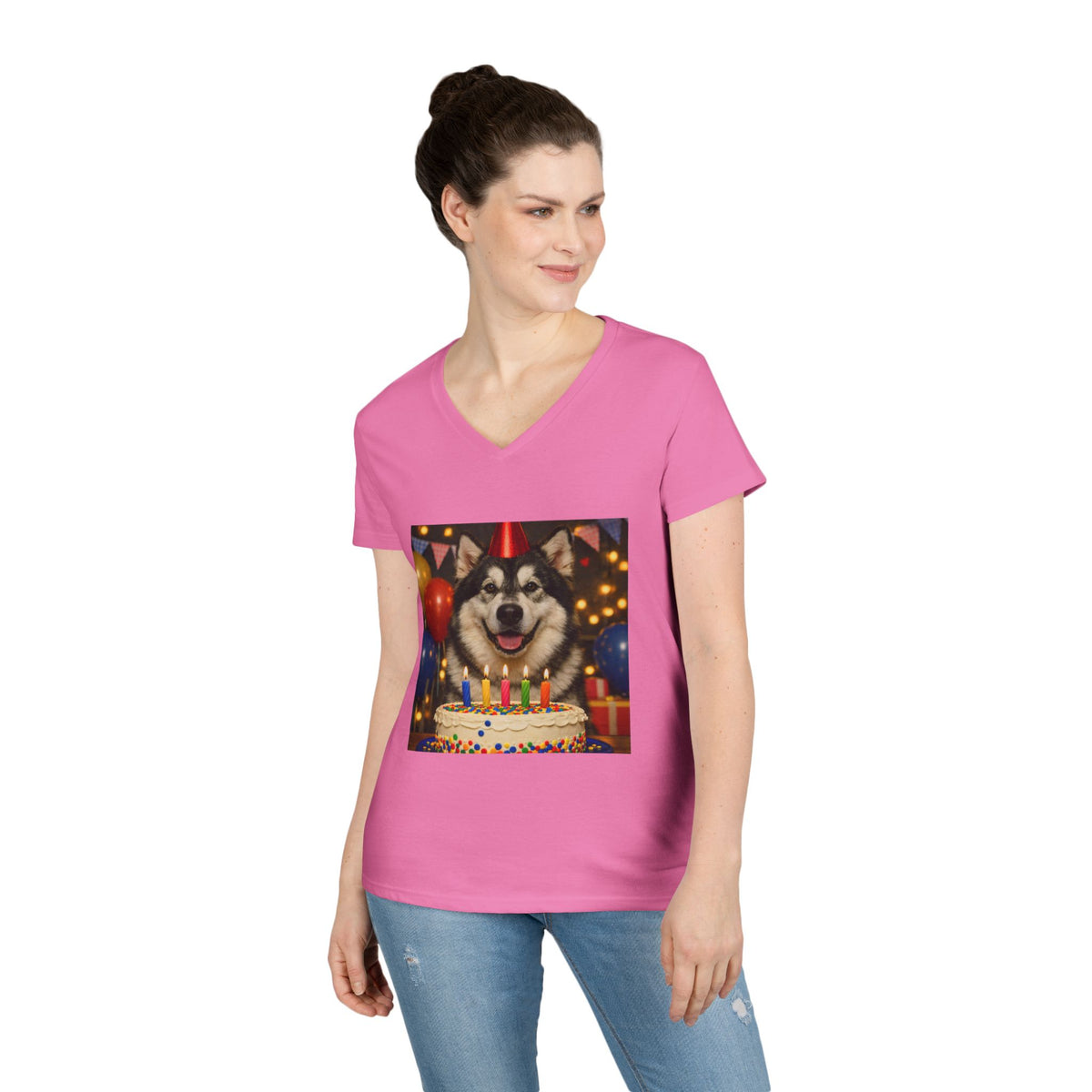 Birthday Buddy Malamute Women's V-Neck Tee
