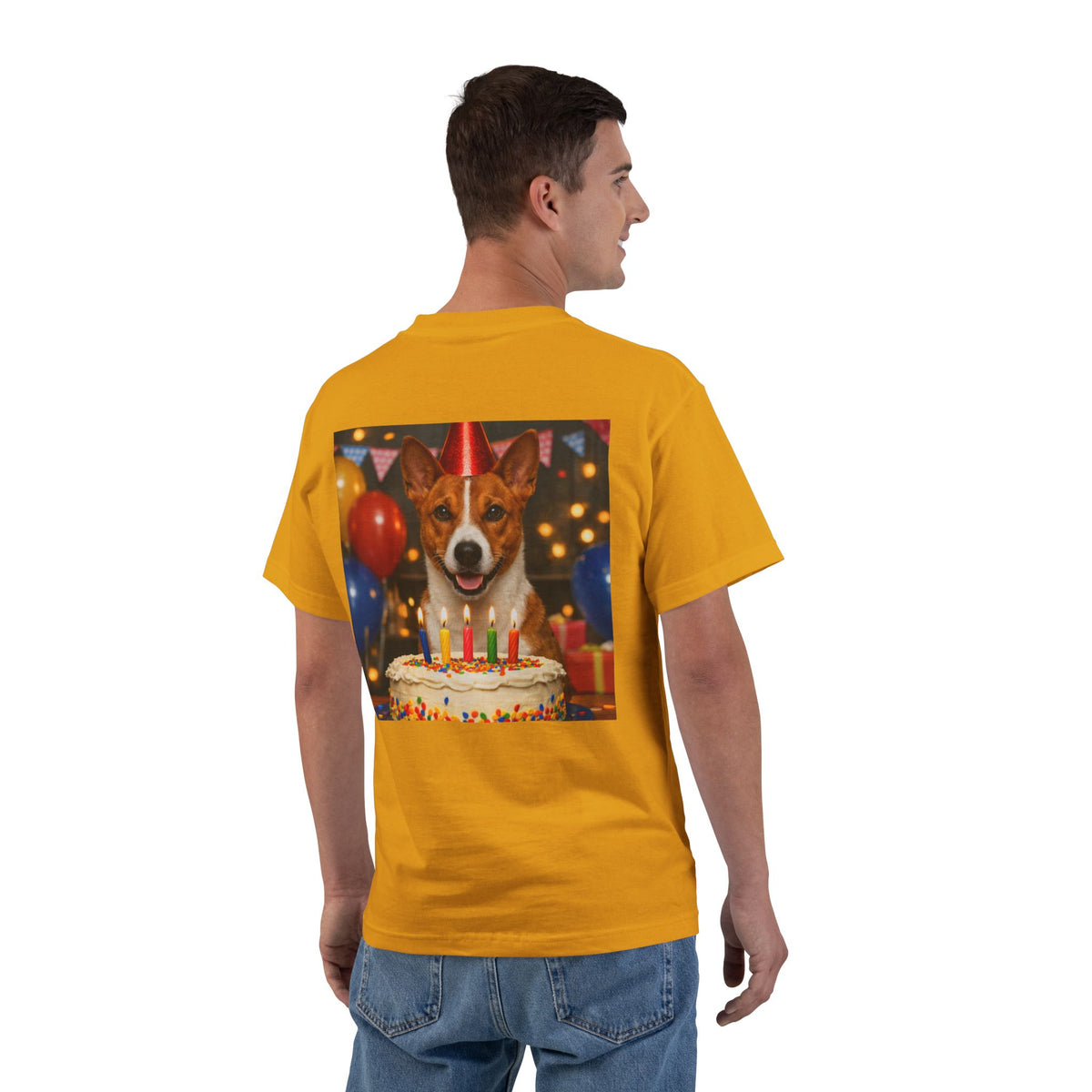 Birthday Buddy Basenji Men's Short-Sleeve Crewneck Tee