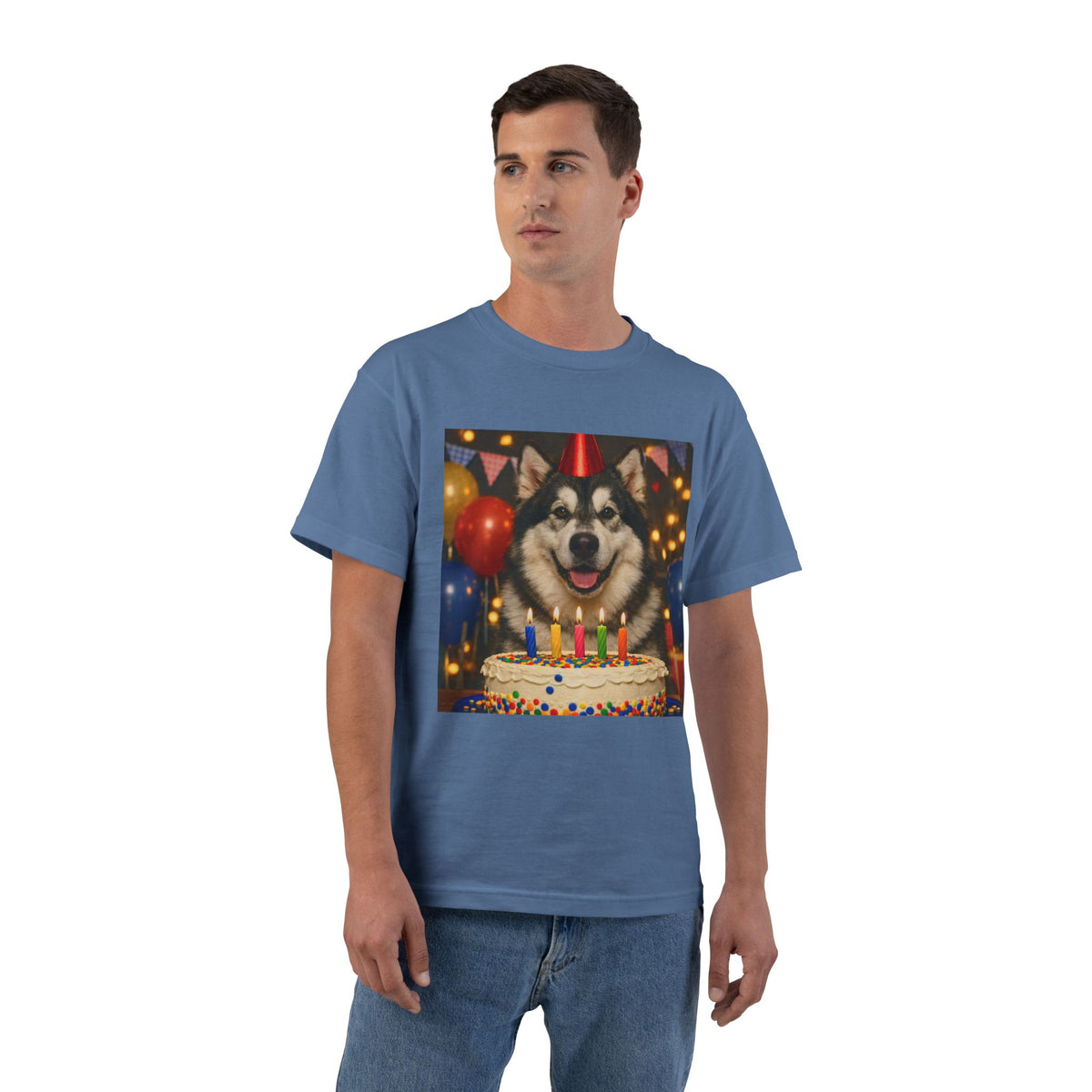 Birthday Buddy Malamute Men's Short-Sleeve Crewneck Tee