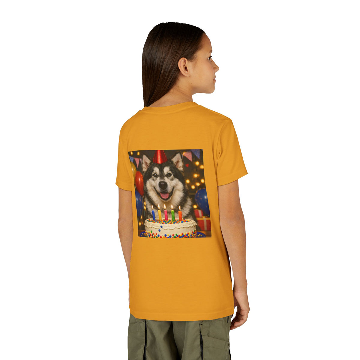 Birthday Buddy Malamute Youth Unisex Short Sleeve Crewneck Tee