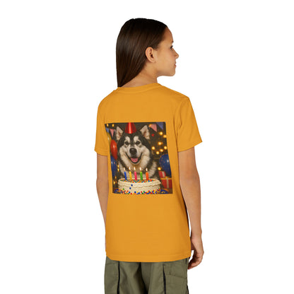 Birthday Buddy Malamute Youth Unisex Short Sleeve Crewneck Tee