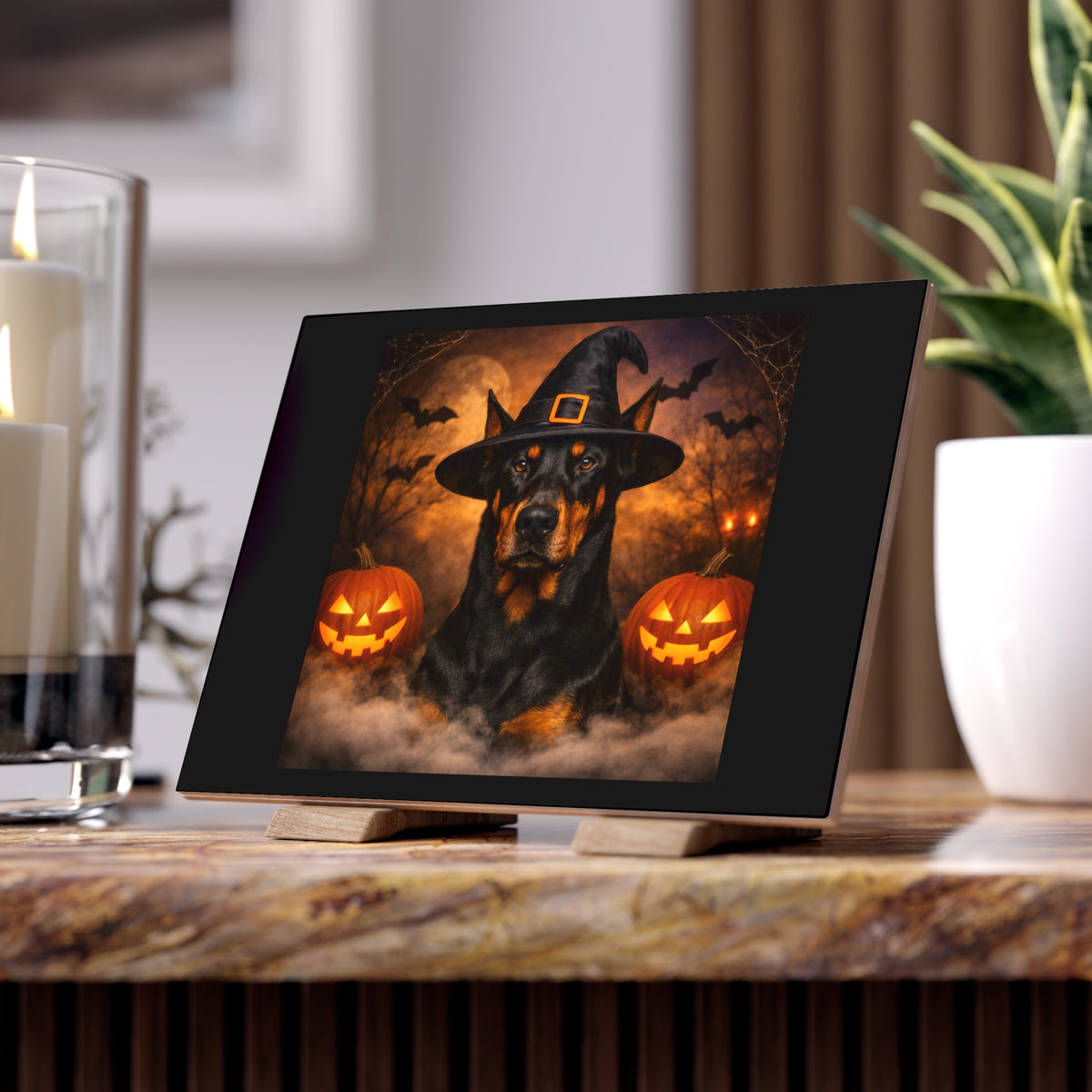 Witch Hat Pack Doberman Ceramic Photo Tile