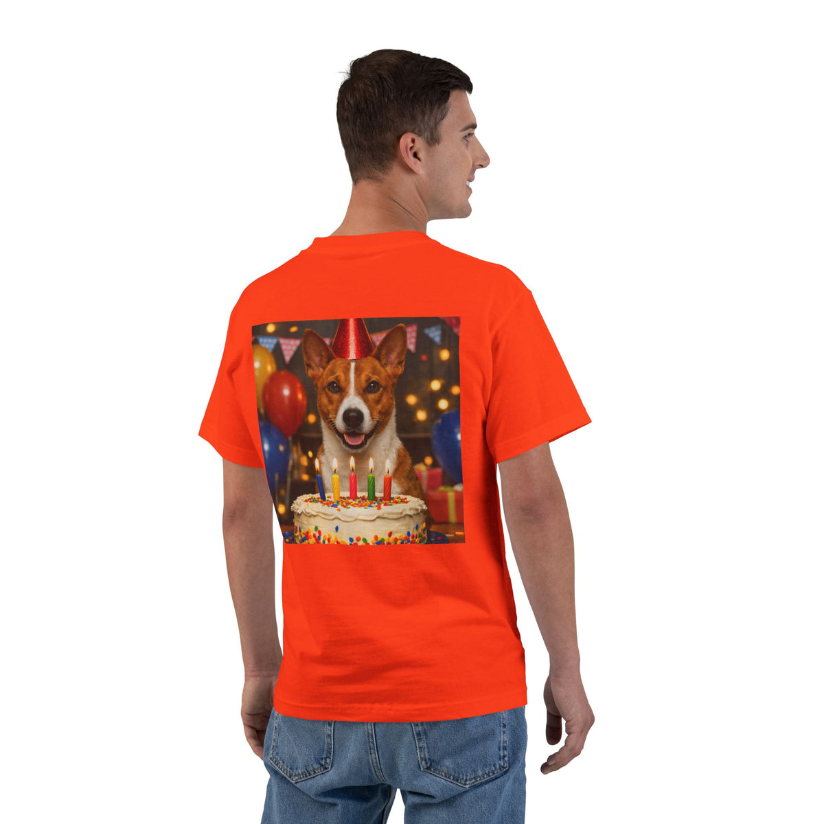 Birthday Buddy Basenji Men's Short-Sleeve Crewneck Tee