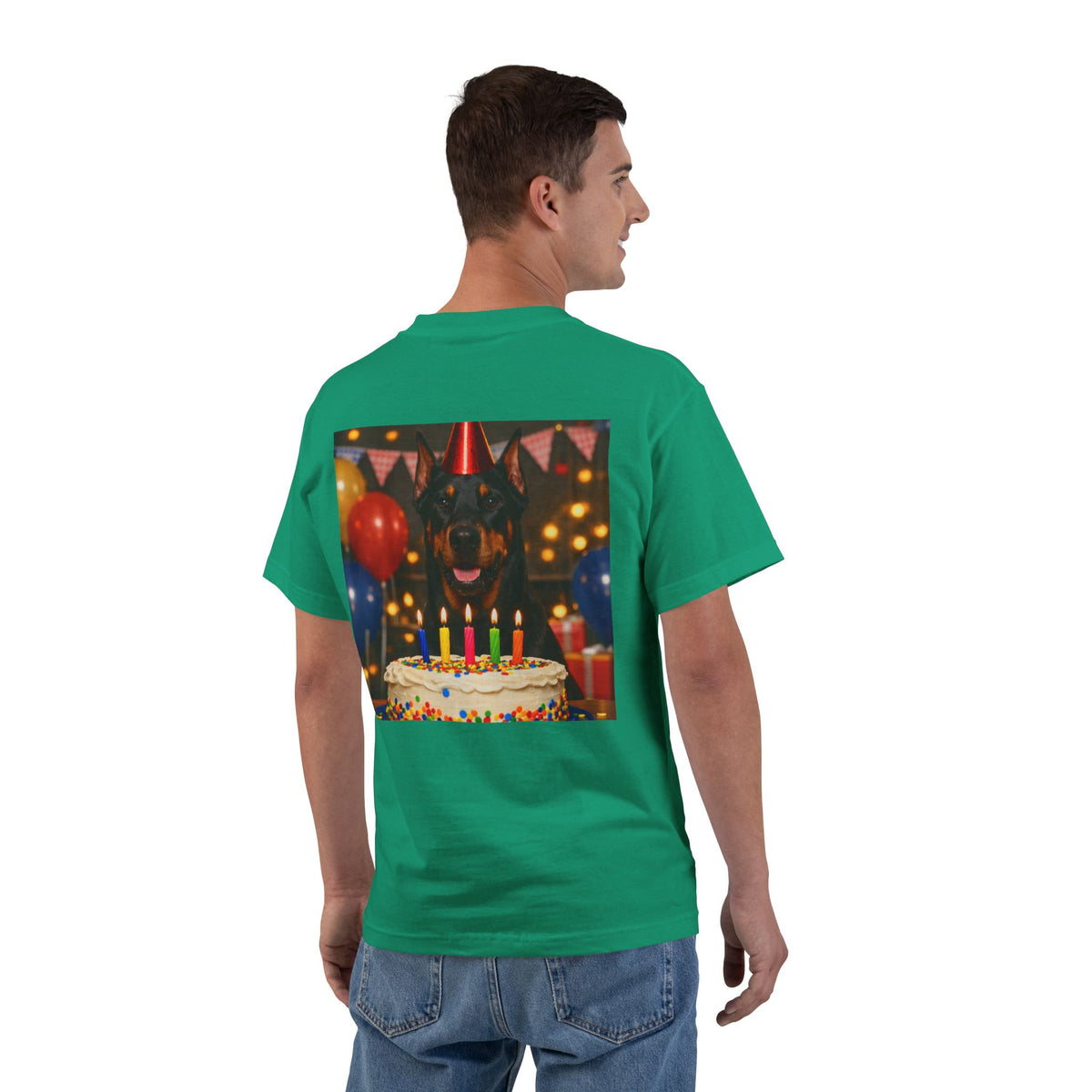 Birthday Buddy Doberman Men's Short-Sleeve Crewneck Tee