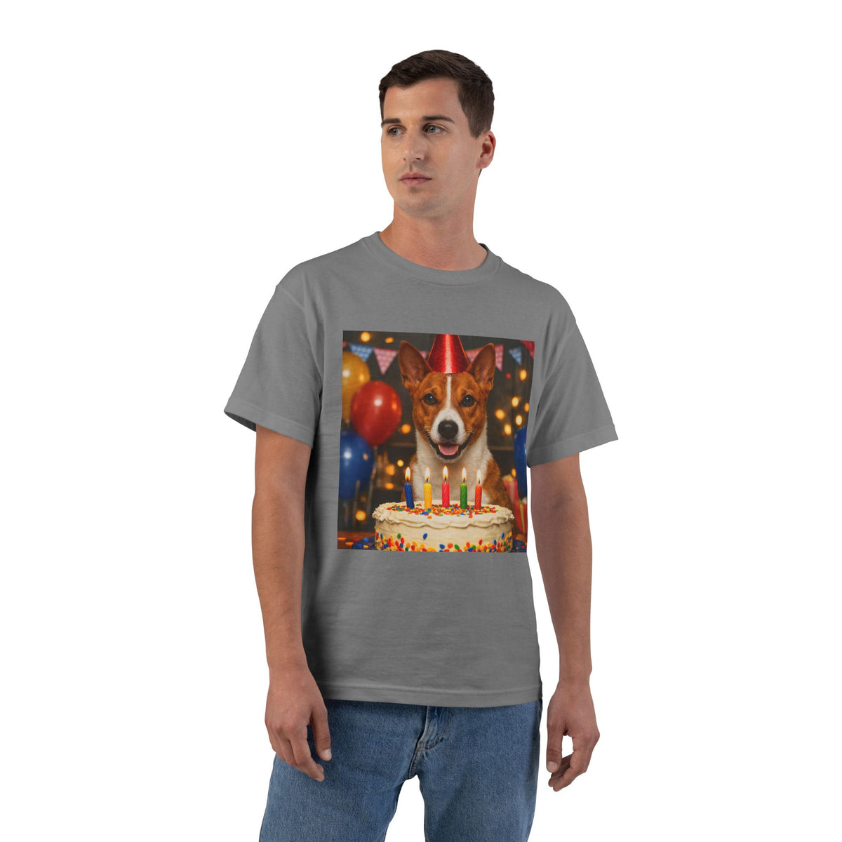 Birthday Buddy Basenji Men's Short-Sleeve Crewneck Tee