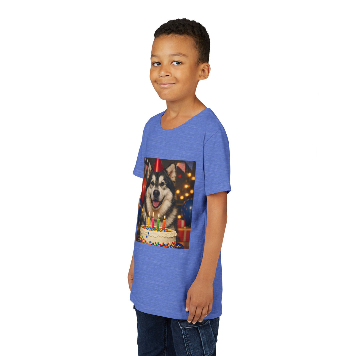 Birthday Buddy Malamute Youth Unisex Short Sleeve Crewneck Tee