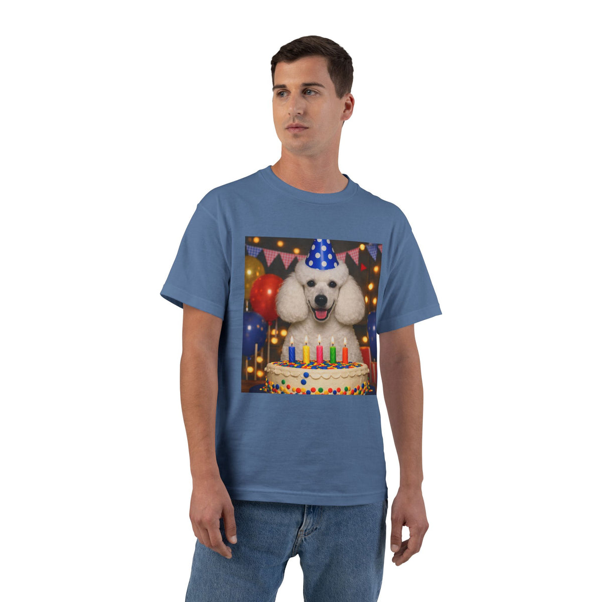 Birthday Buddy Poodle Men's Short-Sleeve Crewneck Tee