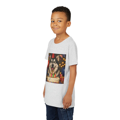 Birthday Buddy Malamute Youth Unisex Short Sleeve Crewneck Tee