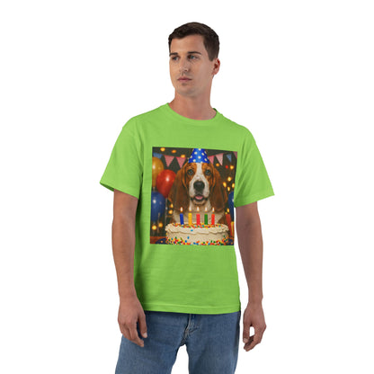 Birthday Buddy Basset Men's Short-Sleeve Crewneck Tee