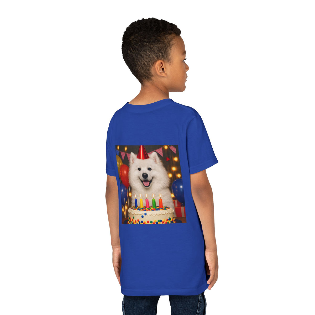 Birthday Buddy Samoyed Youth Unisex Short Sleeve Crewneck Tee