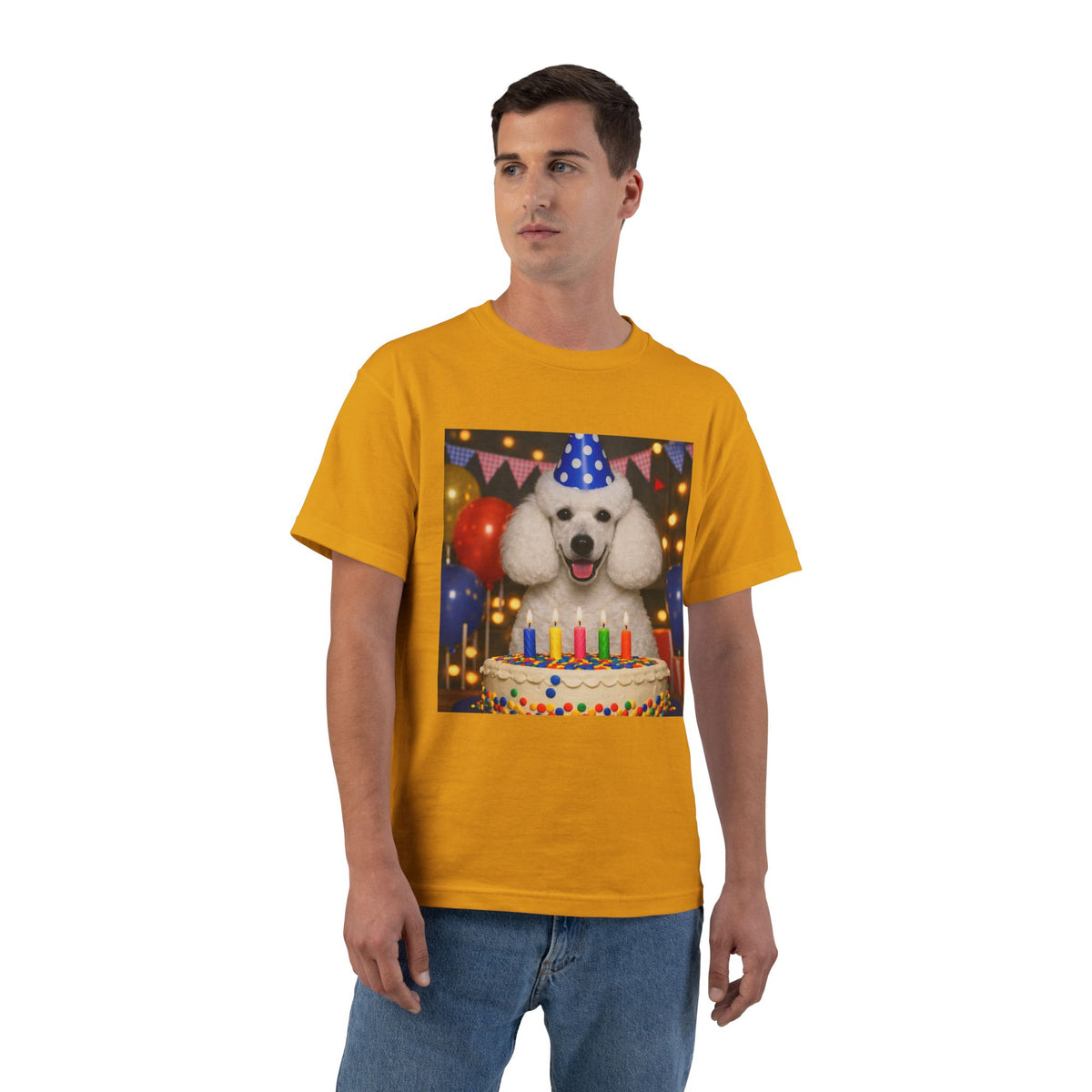 Birthday Buddy Poodle Men's Short-Sleeve Crewneck Tee