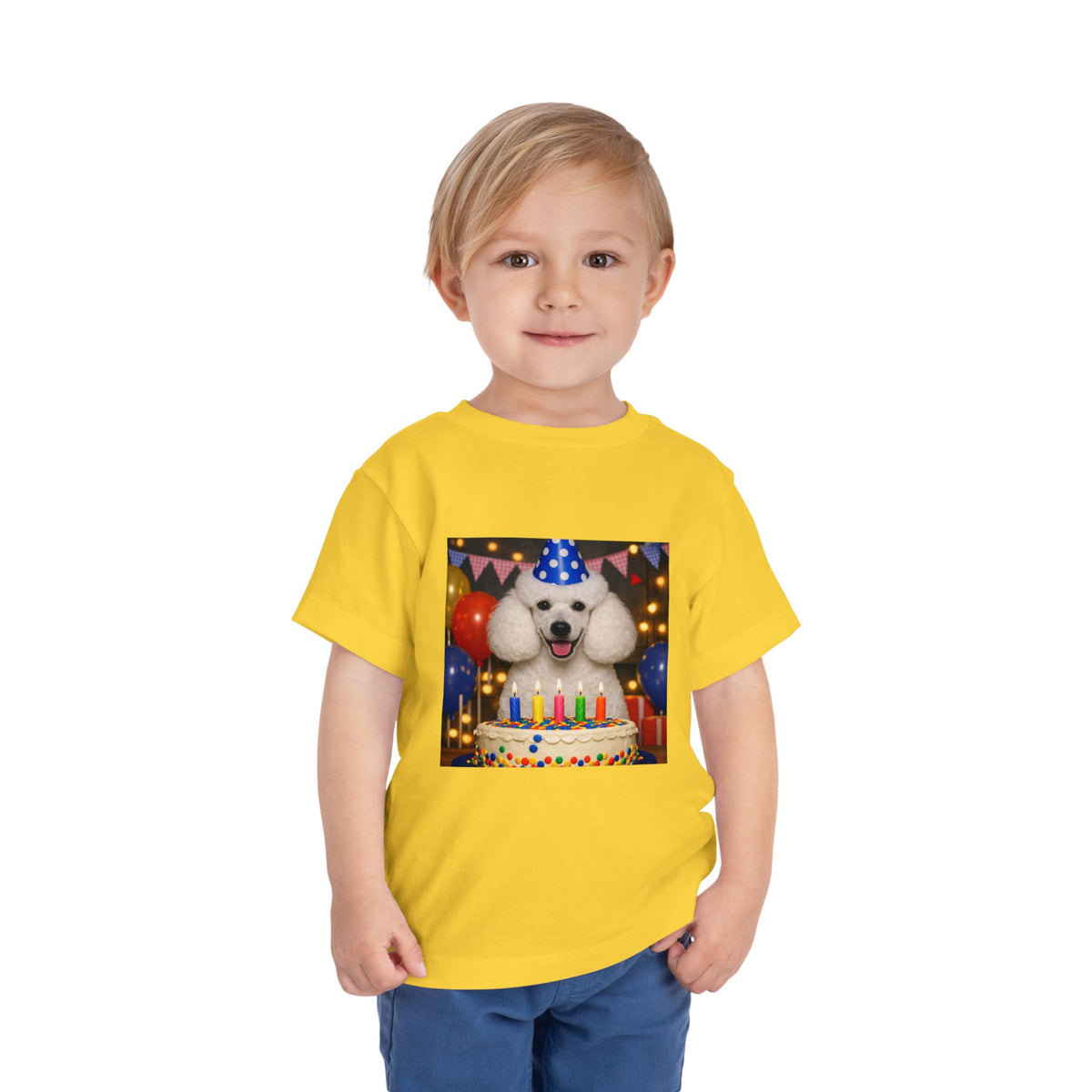 Birthday Buddy Poodle Toddler Unisex Short Sleeve Crewneck Tee