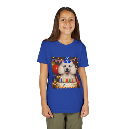 Birthday Buddy Poodle Youth Unisex Short Sleeve Crewneck Tee